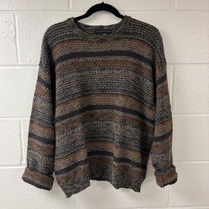 Beautiful Geoffrey Beene Oversized Striped Brown and Gray Men's Knit Sweater